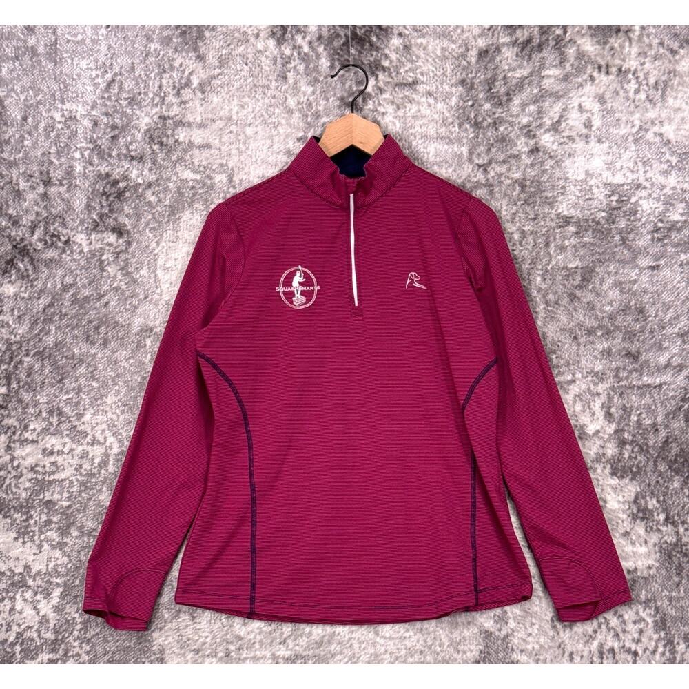 Rhoback 1/4 Zip Medium Womens Berry Red Stripe Pullover Squash Embroidered